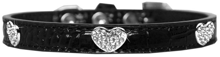 Croc Crystal Heart Dog Collar Black Size 10